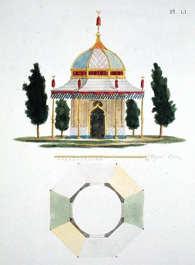 Progetto per un edificio da giardino in stile indù, da Magazine of Garden Gems di G. van Laar, pubblicato nel 1802 da Dutch School